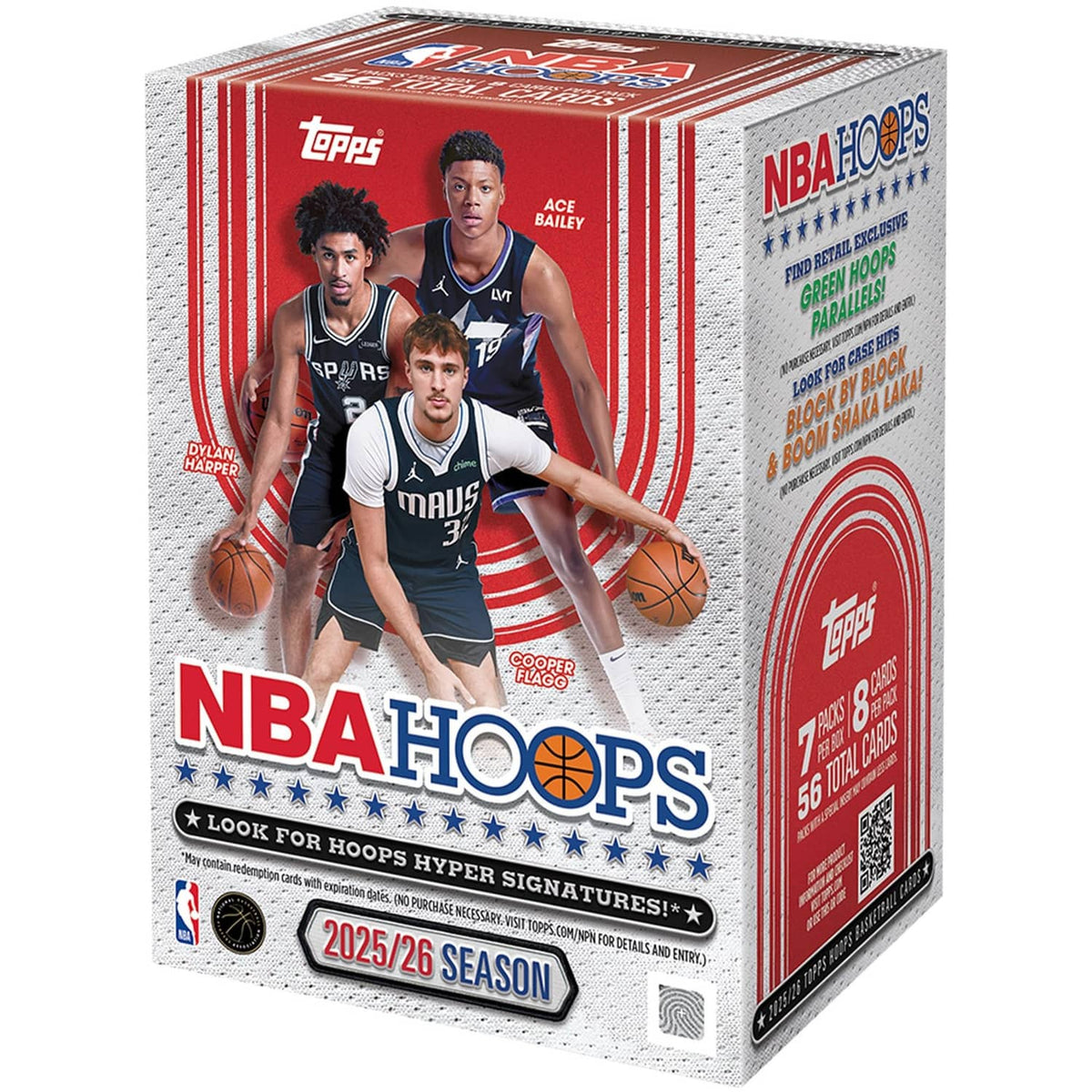 NBA Hoops 2025-26 factory sealed value box, red-and-white striped design