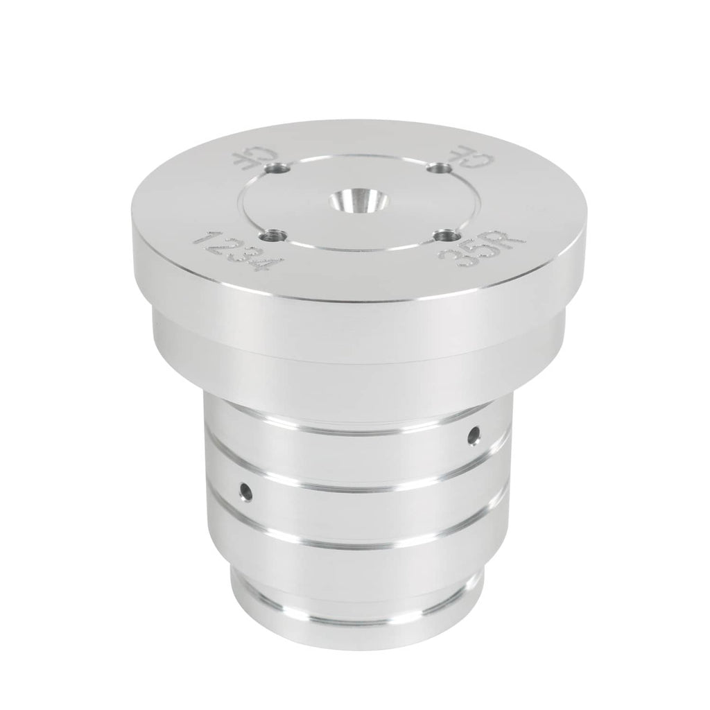 Metal drum tester cap with bolt holes and stamped scale markings on circular plate