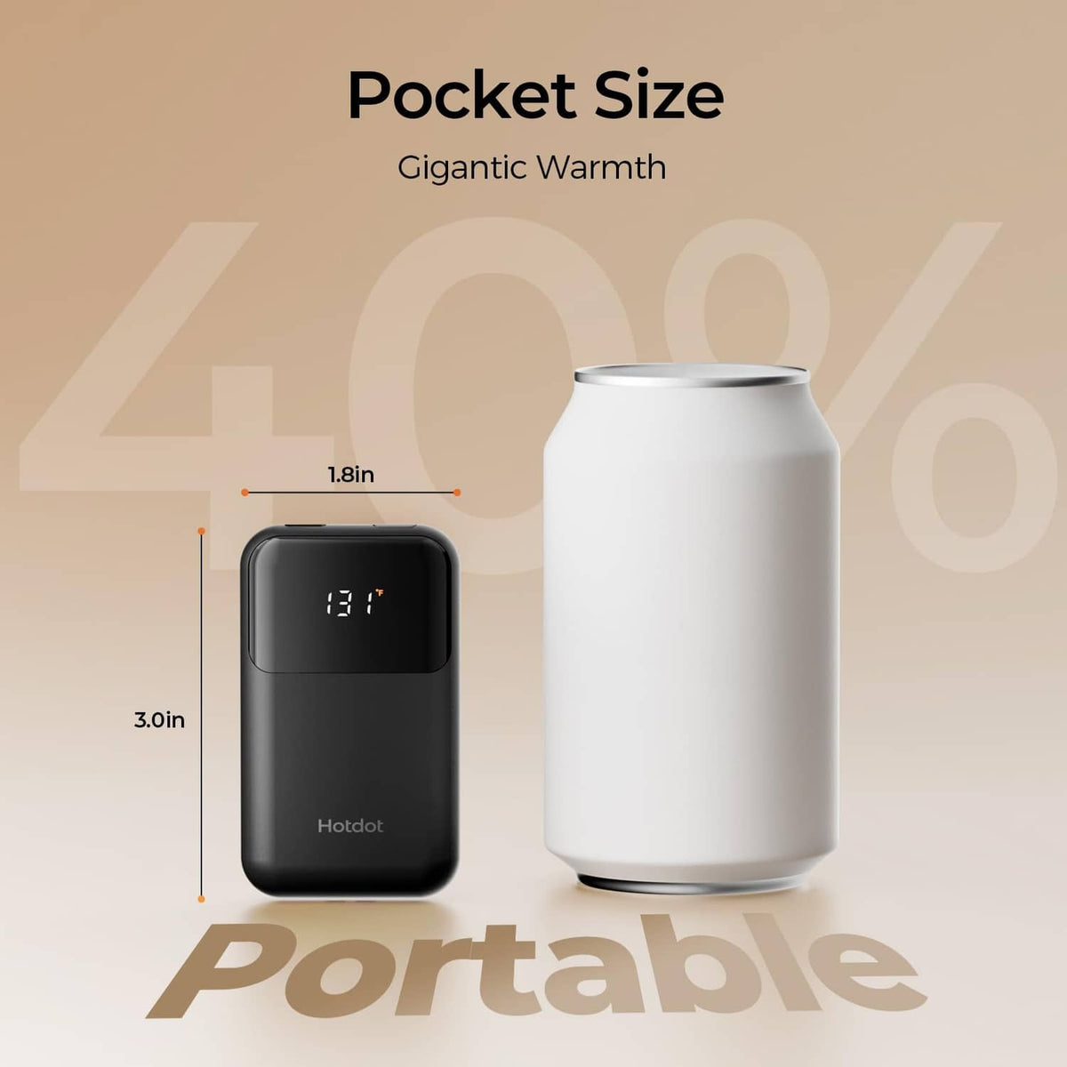 Compact black portable electric hand warmer with LED temperature display, small pocket size.