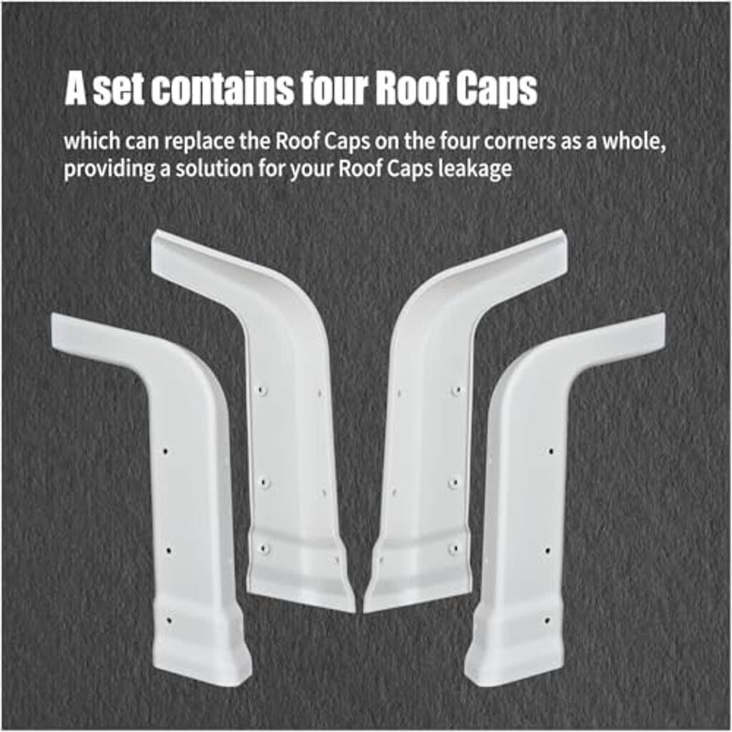 Set of four white RV roof corner caps for pop-up camper roof corners