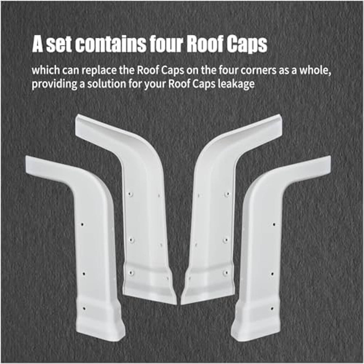 Set of four white RV roof corner caps for pop-up camper roof corners