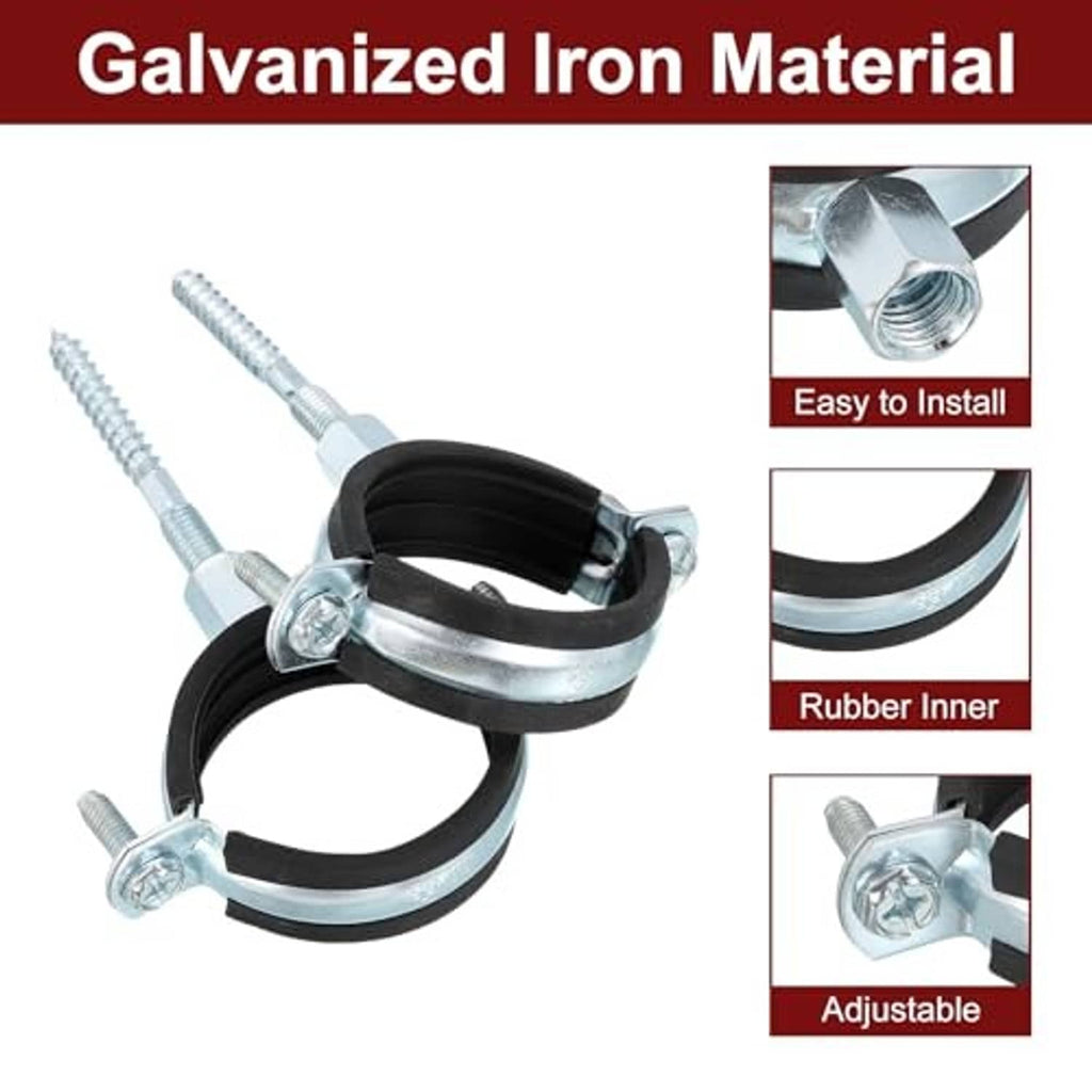 Adjustable galvanized iron pipe clamps with black rubber inner and included screws