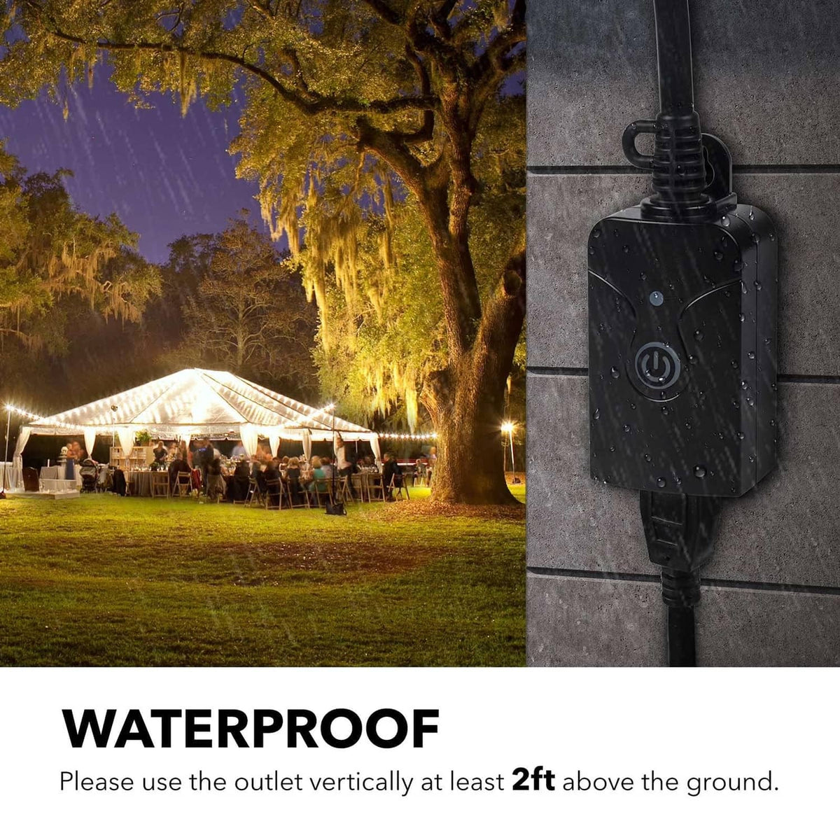 Black outdoor plug-in outlet switch with attached power cord