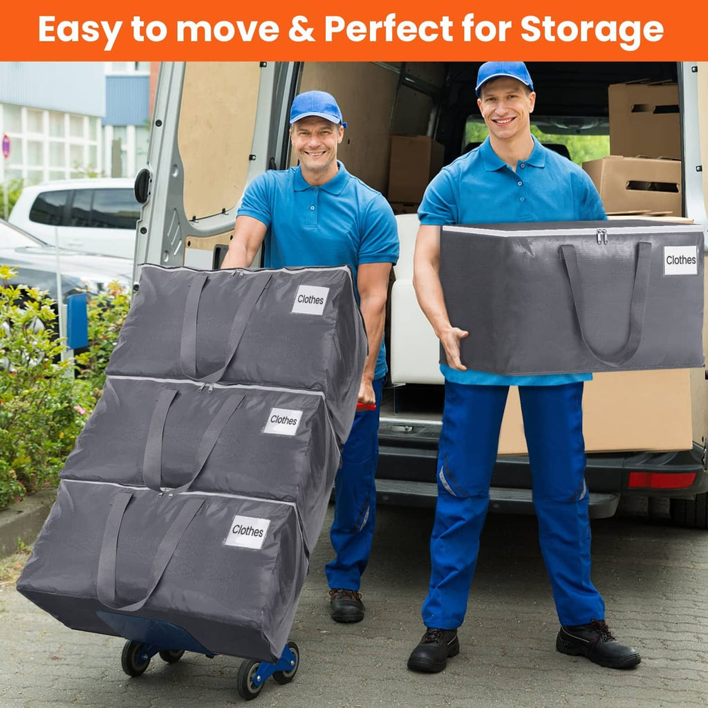 Gray large moving and storage bag with front label and sturdy carry handles