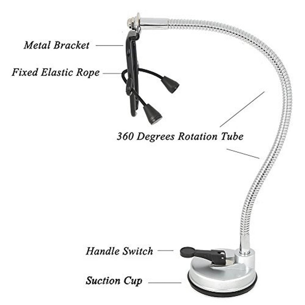 Hair dryer holder parts diagram: metal bracket, rotation tube, suction cup base
