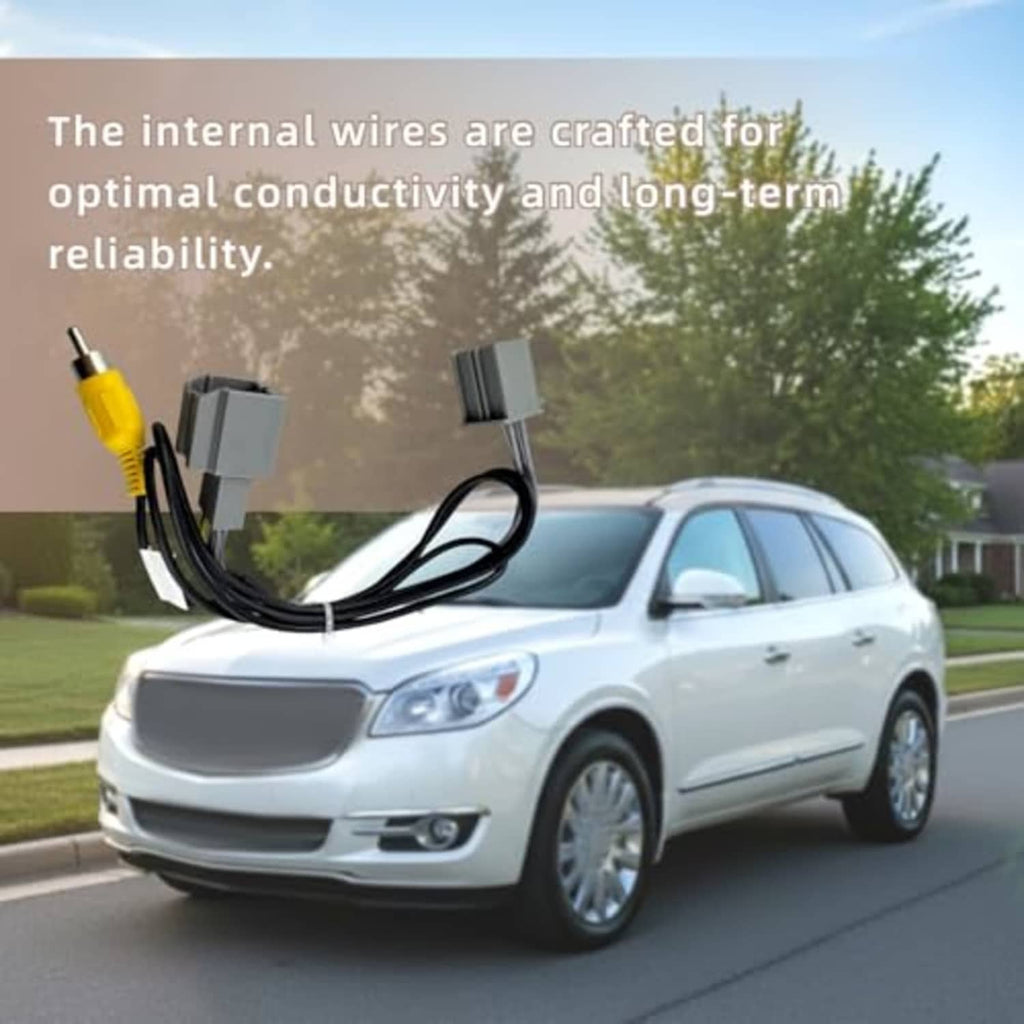 Backup camera adapter harness with yellow plug, grey connector block, and black wires