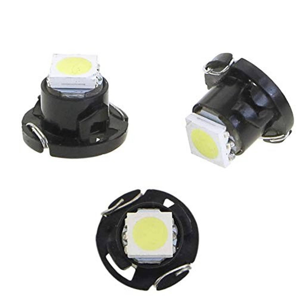 LED wedge bulbs with white chip on black base, top and side views