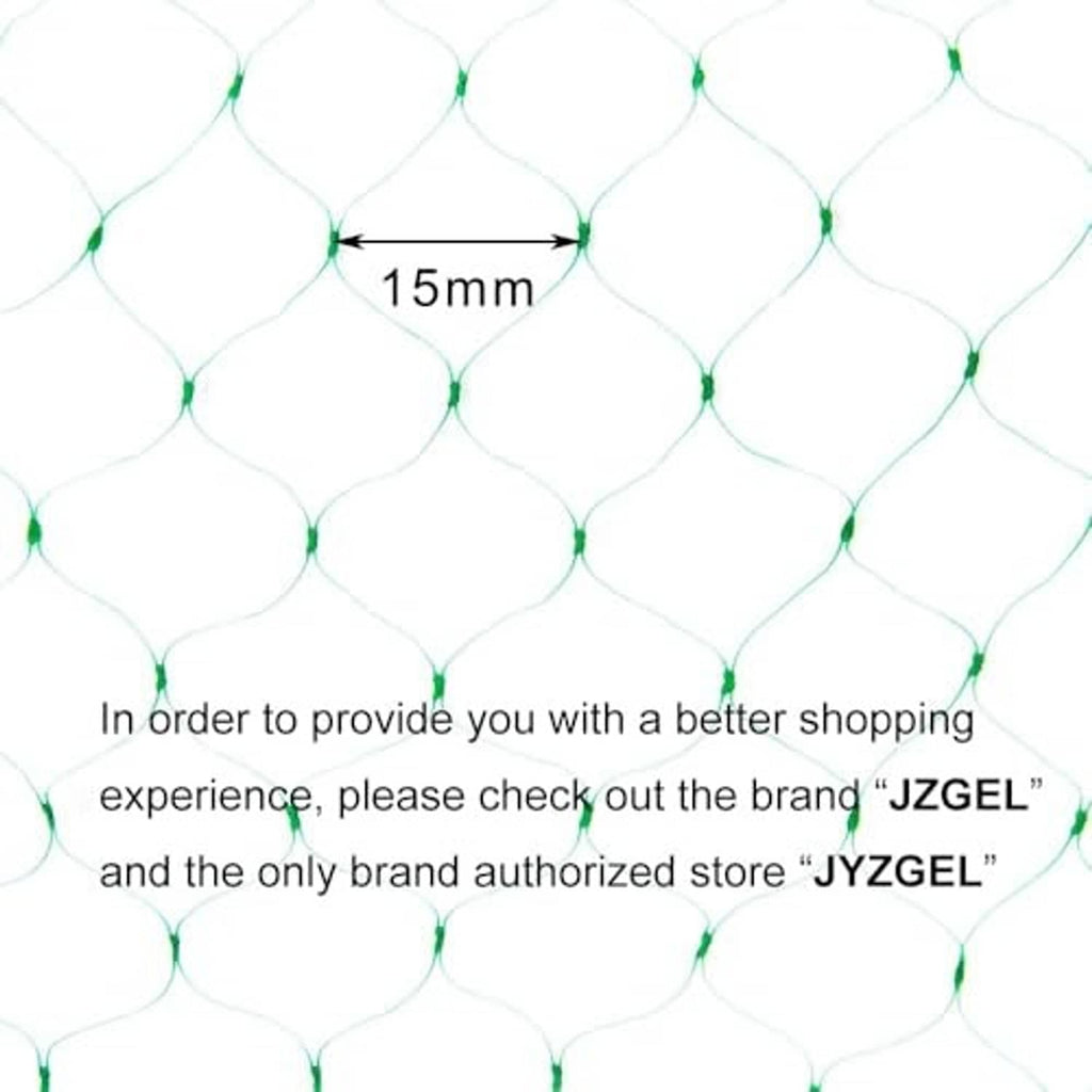 White mesh bird netting with green knots, 15mm opening spacing