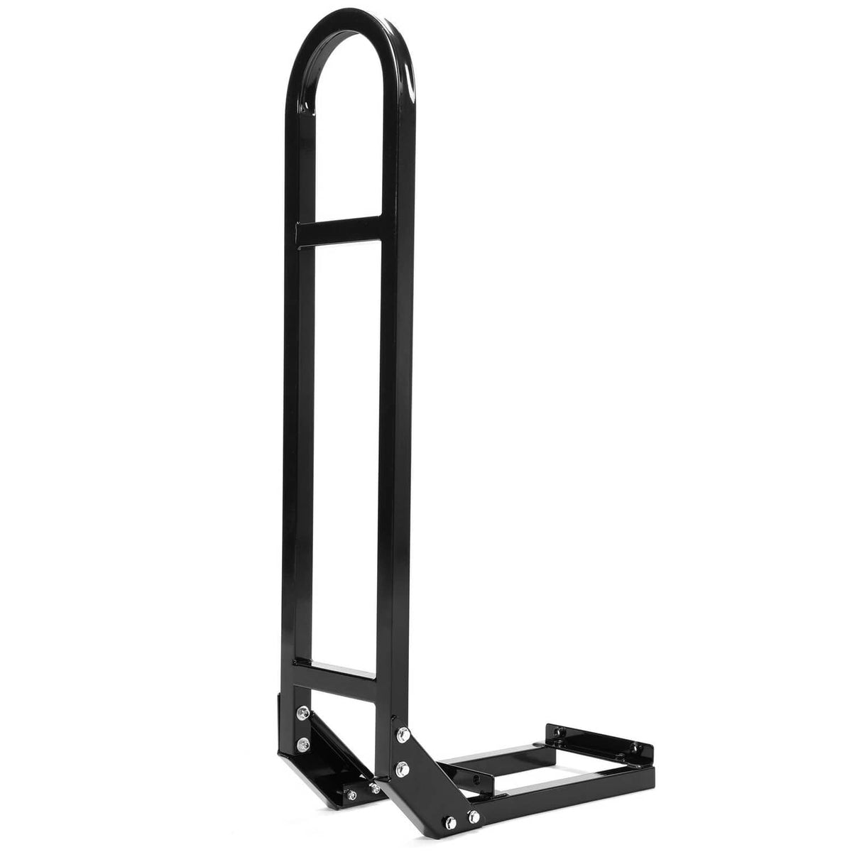 Black rear flip seat base frame with U-shaped handle and side mounting brackets
