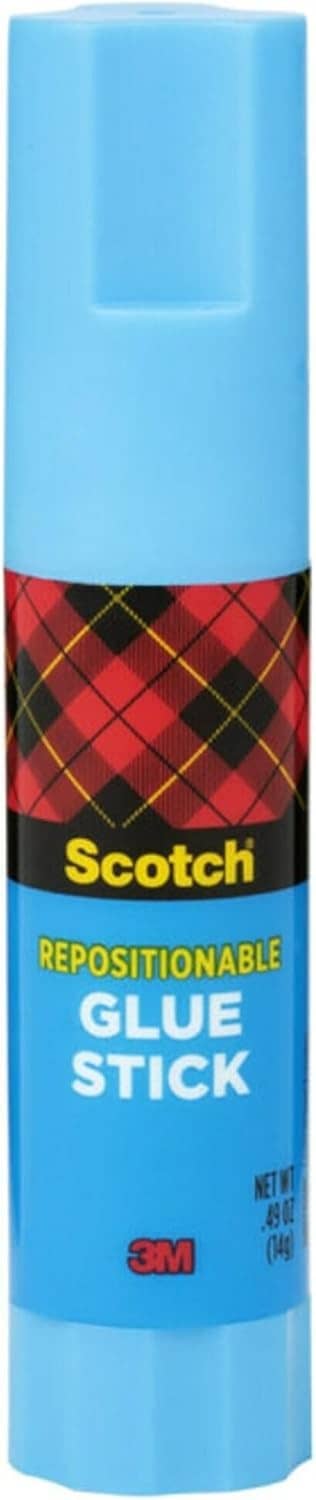 Light blue repositionable glue stick in wrapper with Scotch branding visible