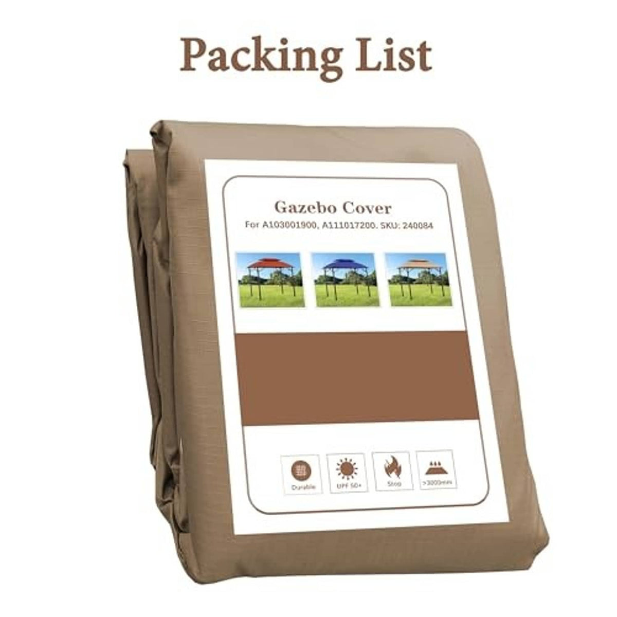 Khaki gazebo cover in packaging bag, folded cover for outdoor grill shelter