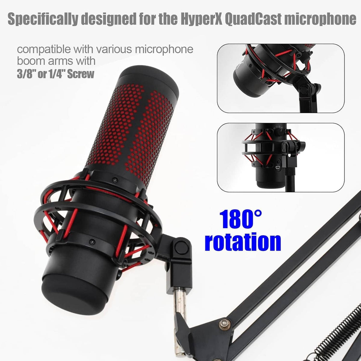 RivetOak Microphone Mount Adapter for Hyperx Quadcast with 3/8" or 1/4" Screw M, black