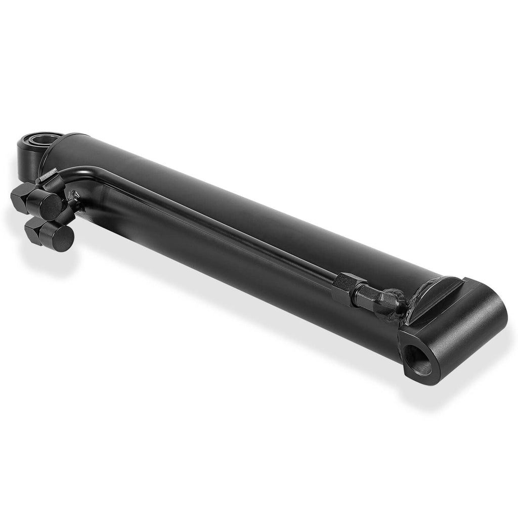 Hydraulic bucket tilt cylinder, black body with rod connections and front end cap