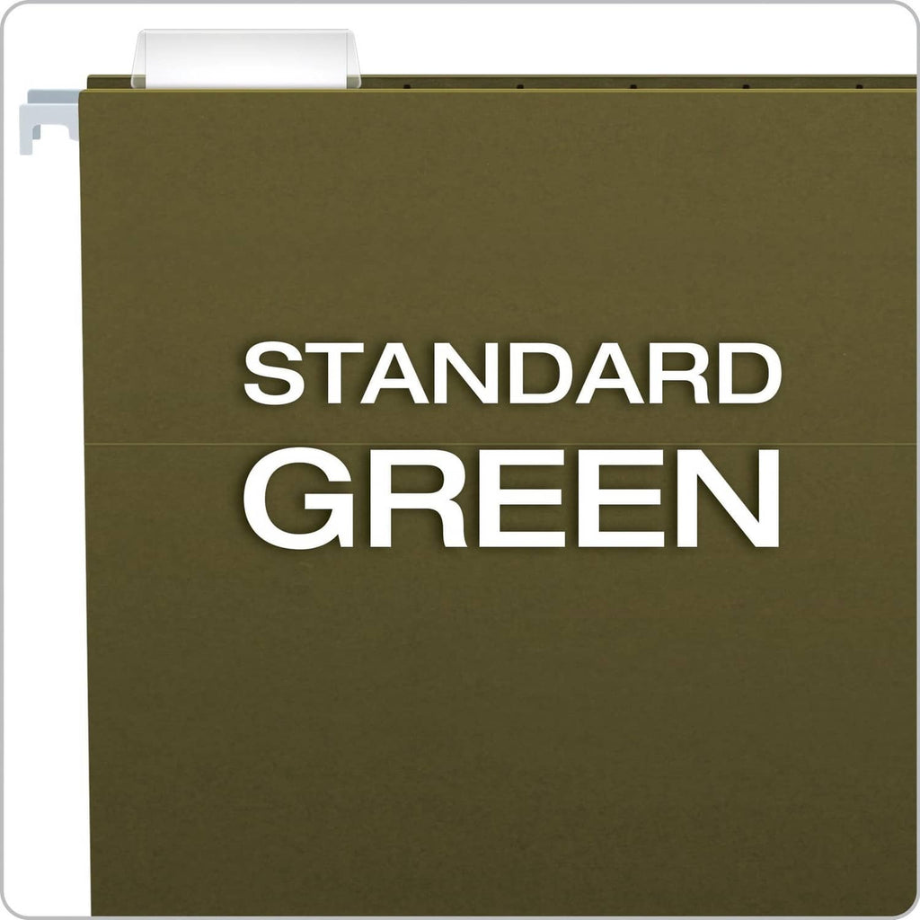 Green hanging file folder with 'STANDARD GREEN' label on the front