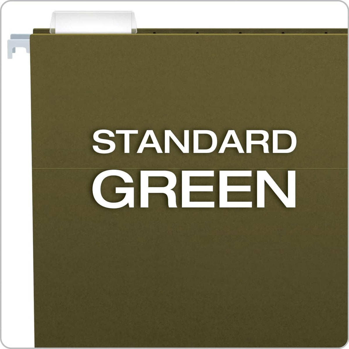 Green hanging file folder with 'STANDARD GREEN' label on the front