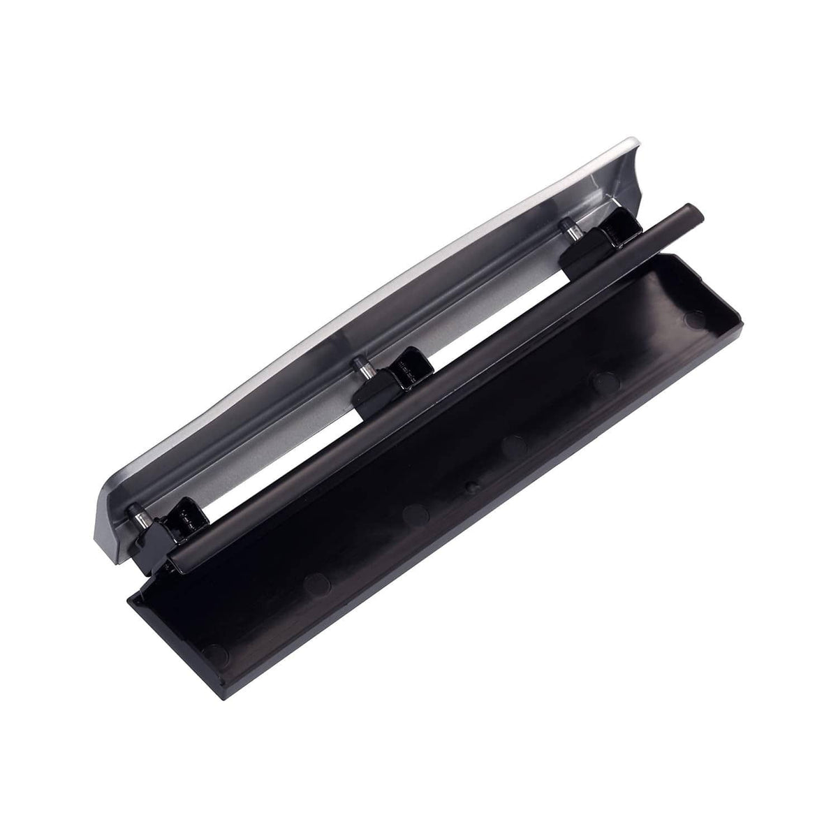BOSTITCH 3-hole metal office punch with black tray and silver top