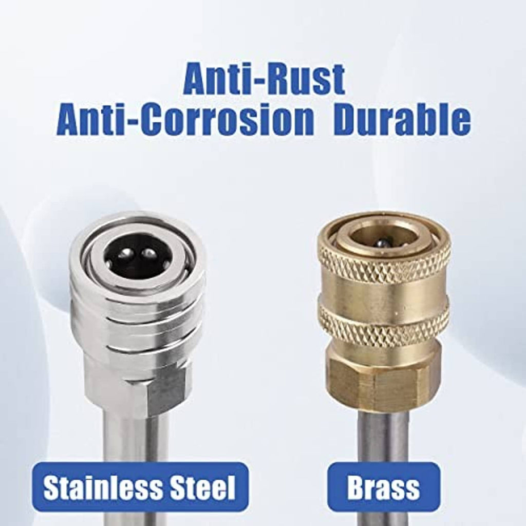 Pressure washer extension wand connectors: stainless steel and brass quick-connect ends