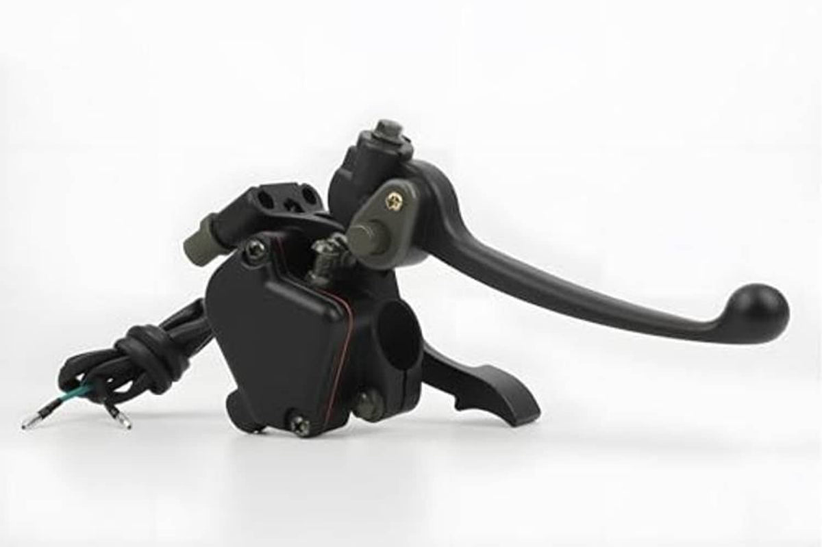 Black thumb throttle control with dual brake lever and cable