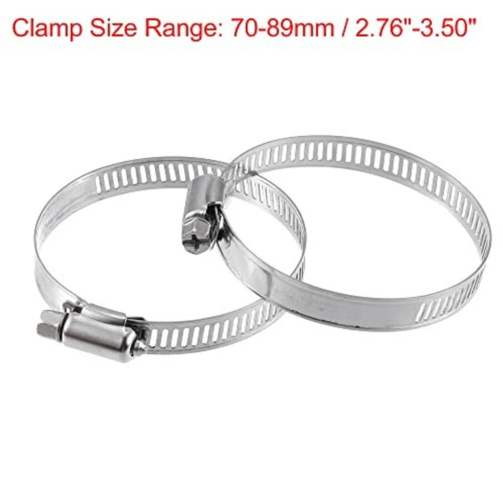 Stainless steel hose clamps, 70–89mm range, for silicone hose connections