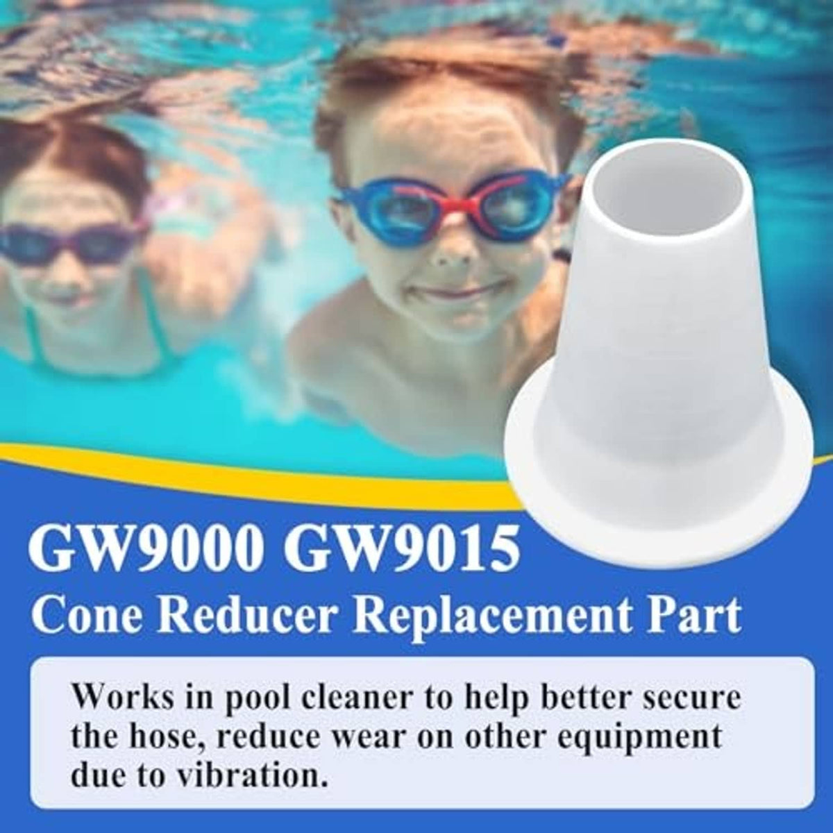 White cone reducer with open top, molded plastic replacement part