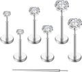 Set of silver flat-back barbell stud earrings with round CZ stones on straight posts