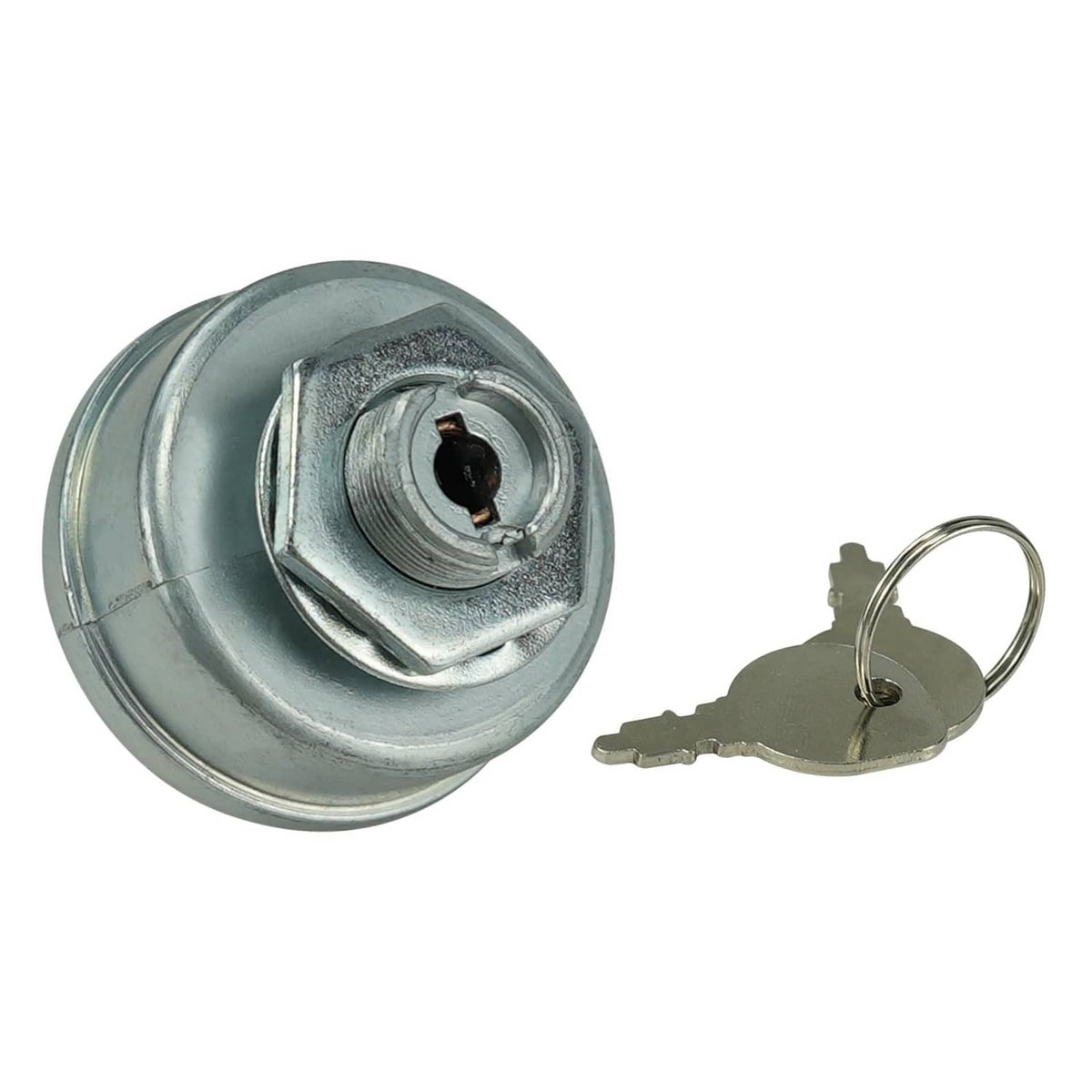 Ignition starter switch with key cylinder and two keys, silver metal housing