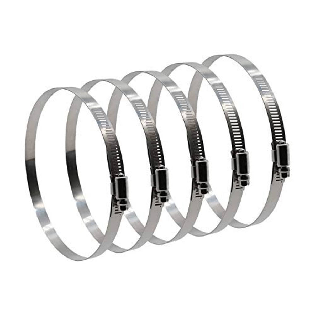 Stainless steel worm-drive hose clamps with black hex screw heads