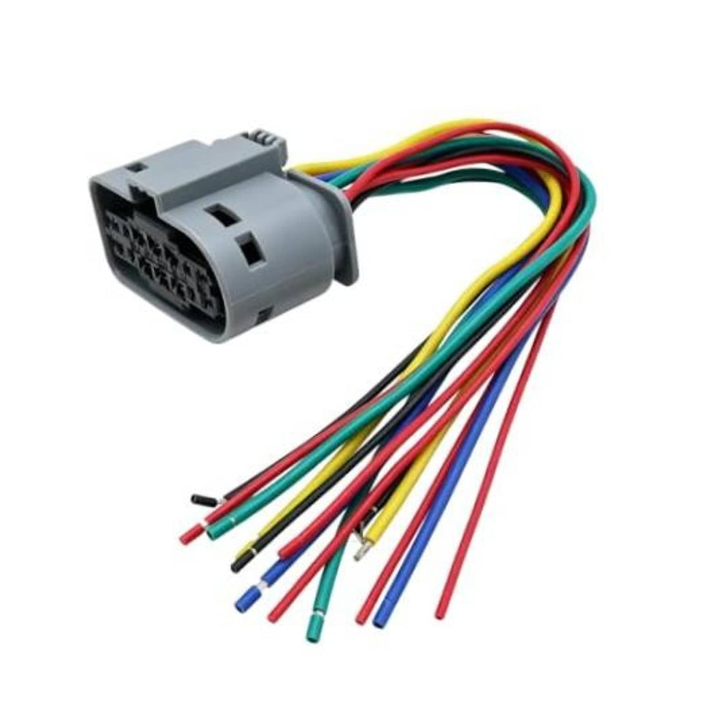 Headlight wiring pigtail connector plug with gray housing and multicolor lead wires
