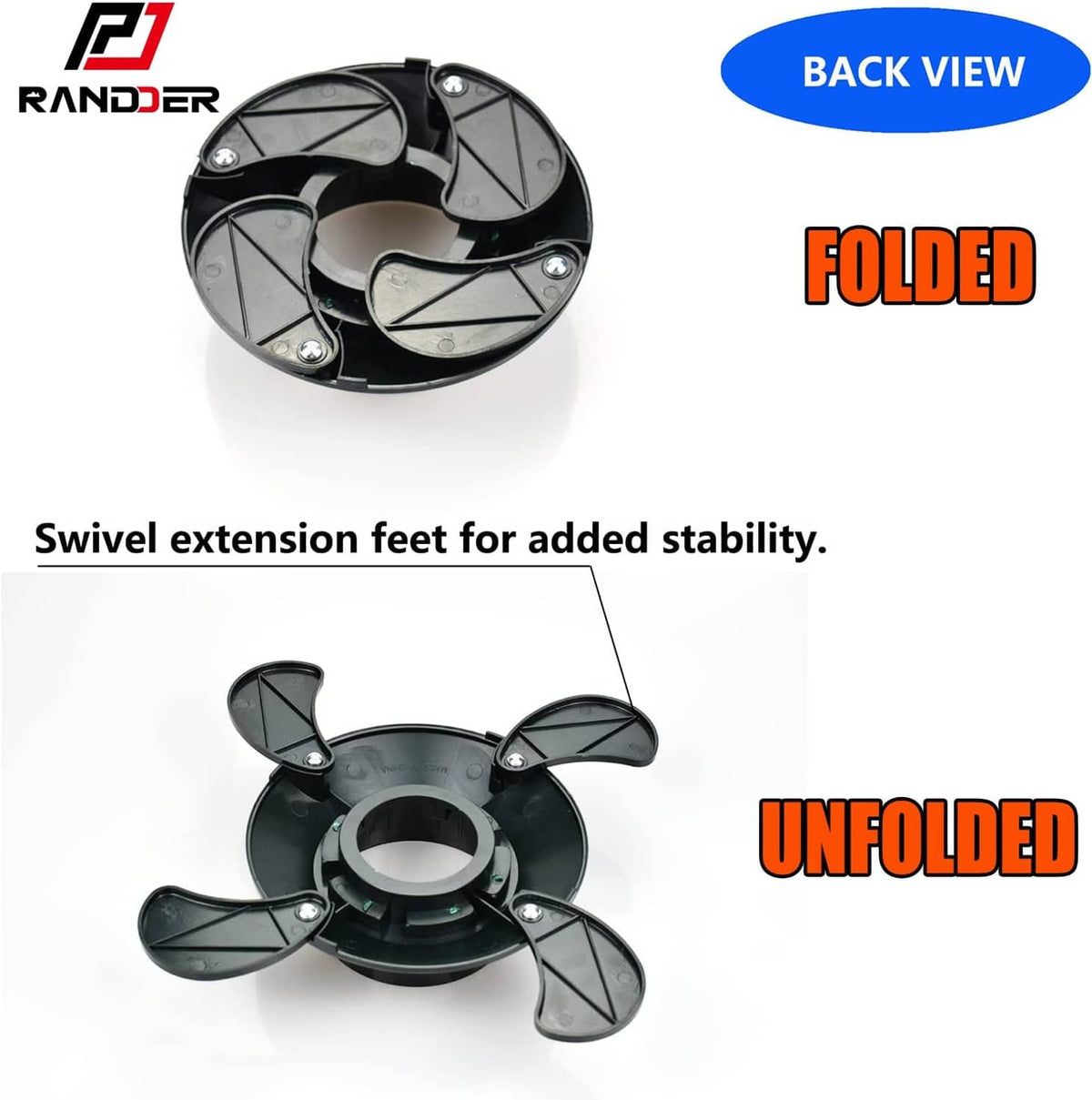 Propane cylinder base underside view with swivel extension feet and center ring