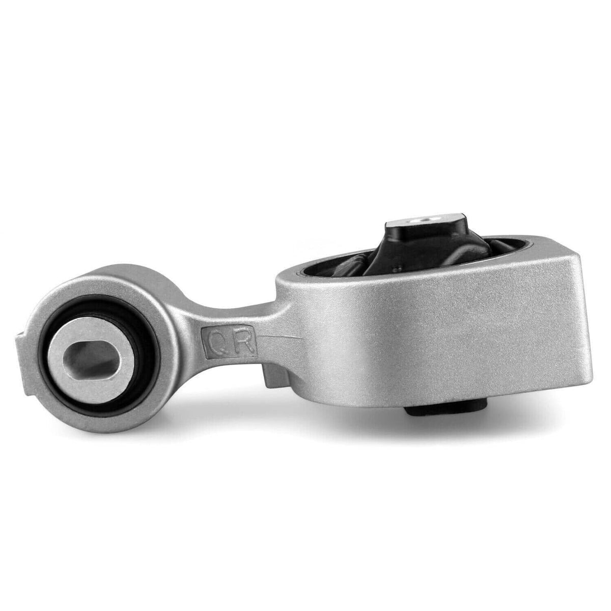 Front torque strut mount with silver bracket, black bushings, and raised mounting pad