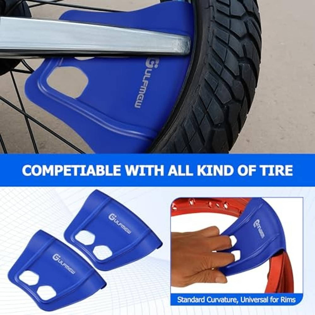 Blue wheel rim protector guard fitted along the tire edge on a wheel