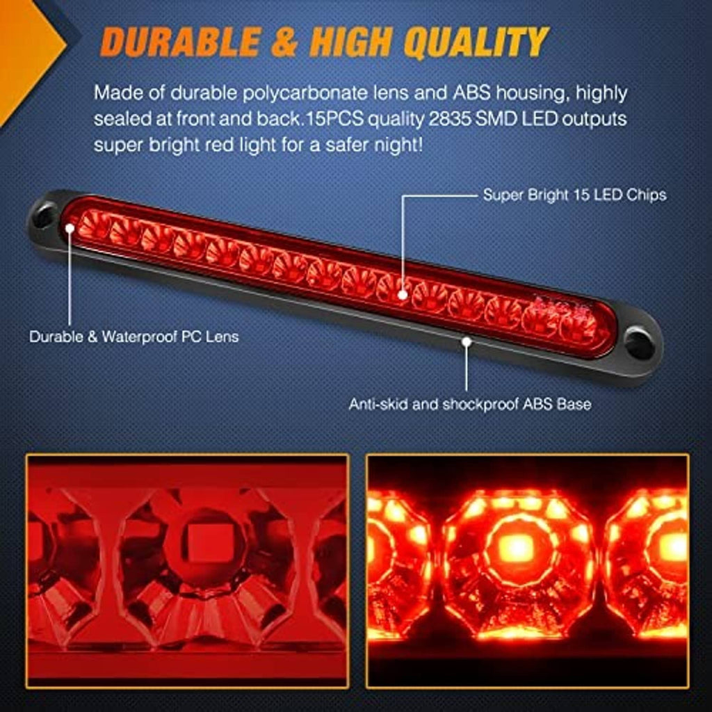 Red LED trailer light bar with sealed polycarbonate lens and ABS housing