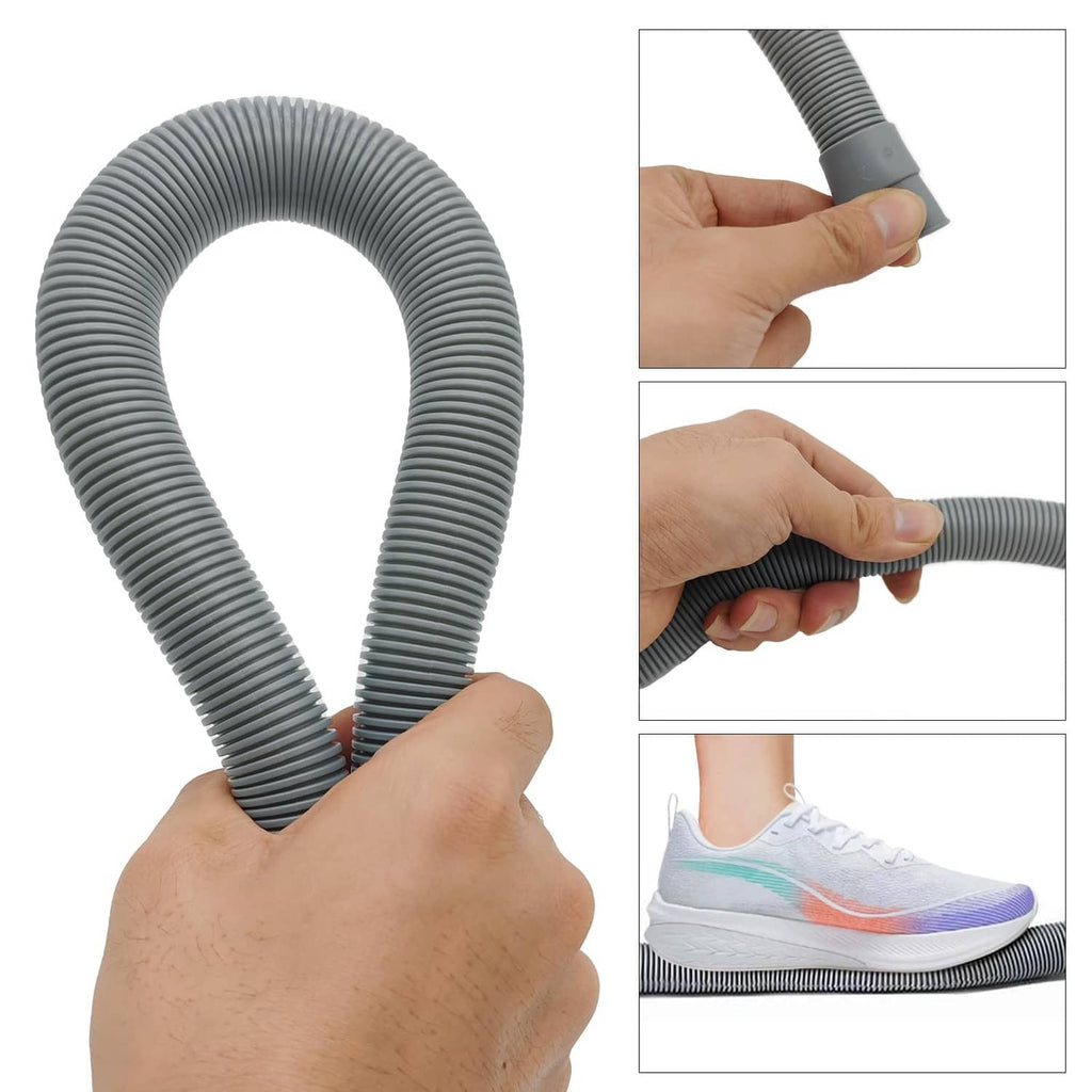 Gray flexible corrugated drain hose extension with ridged spiral and end sleeve