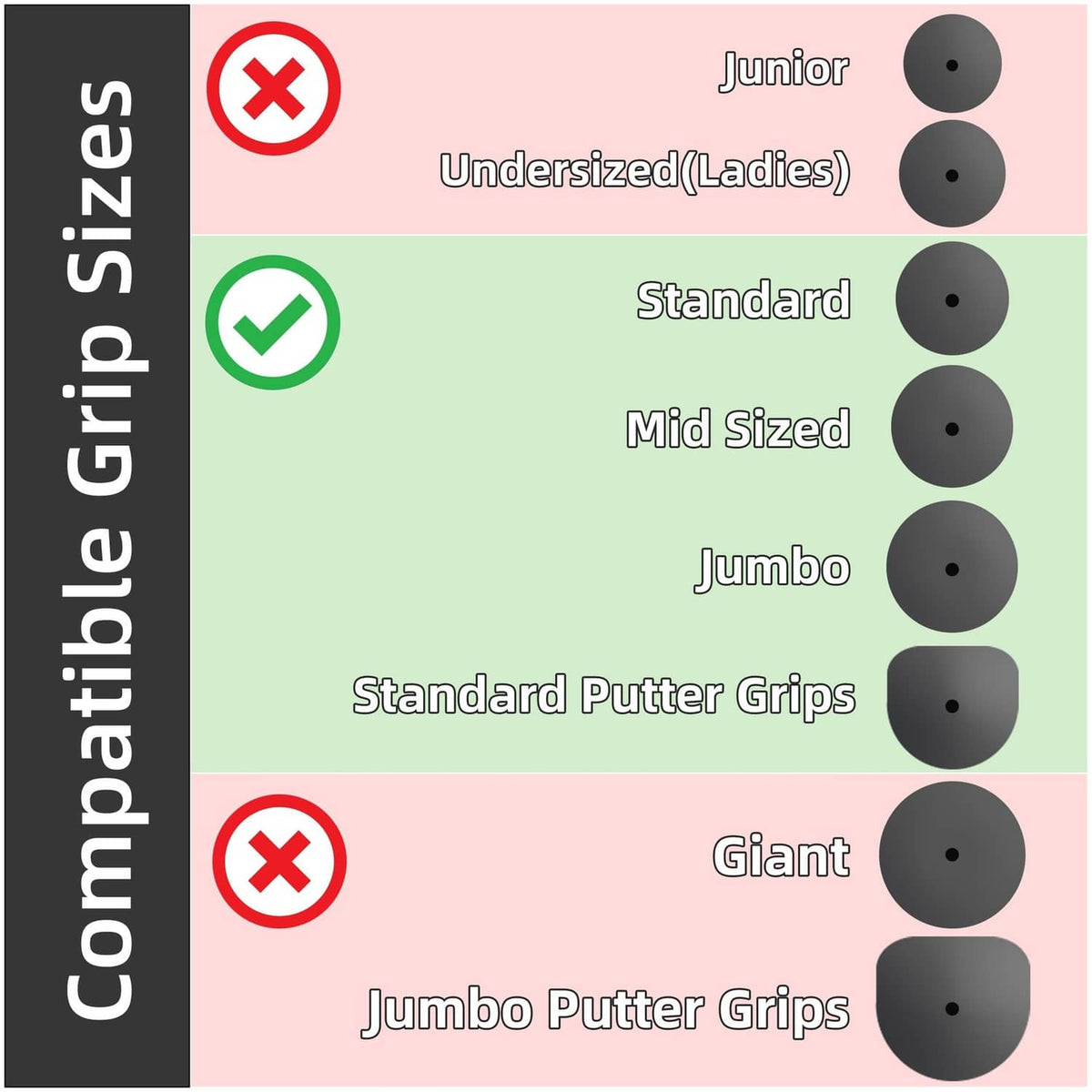 Black sensor cover size compatibility chart for golf clubs