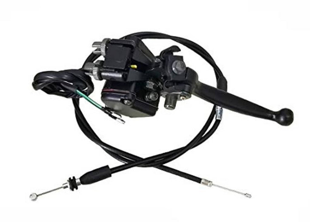 Black thumb throttle lever assembly with dual brake levers and two brake cables