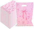 Pink bow-pattern gift bags set with cutout handle, candy favor size
