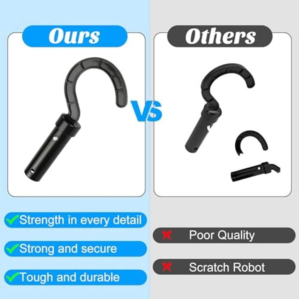 Black U-shaped pool cleaner hook shown side-by-side with other hook shapes