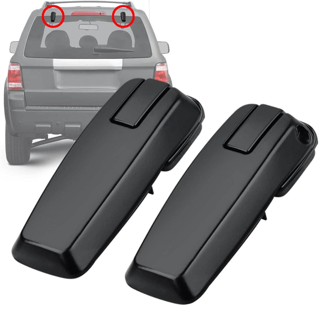 Black rear liftgate window hatch hinge set, two latch brackets with mounting bolts