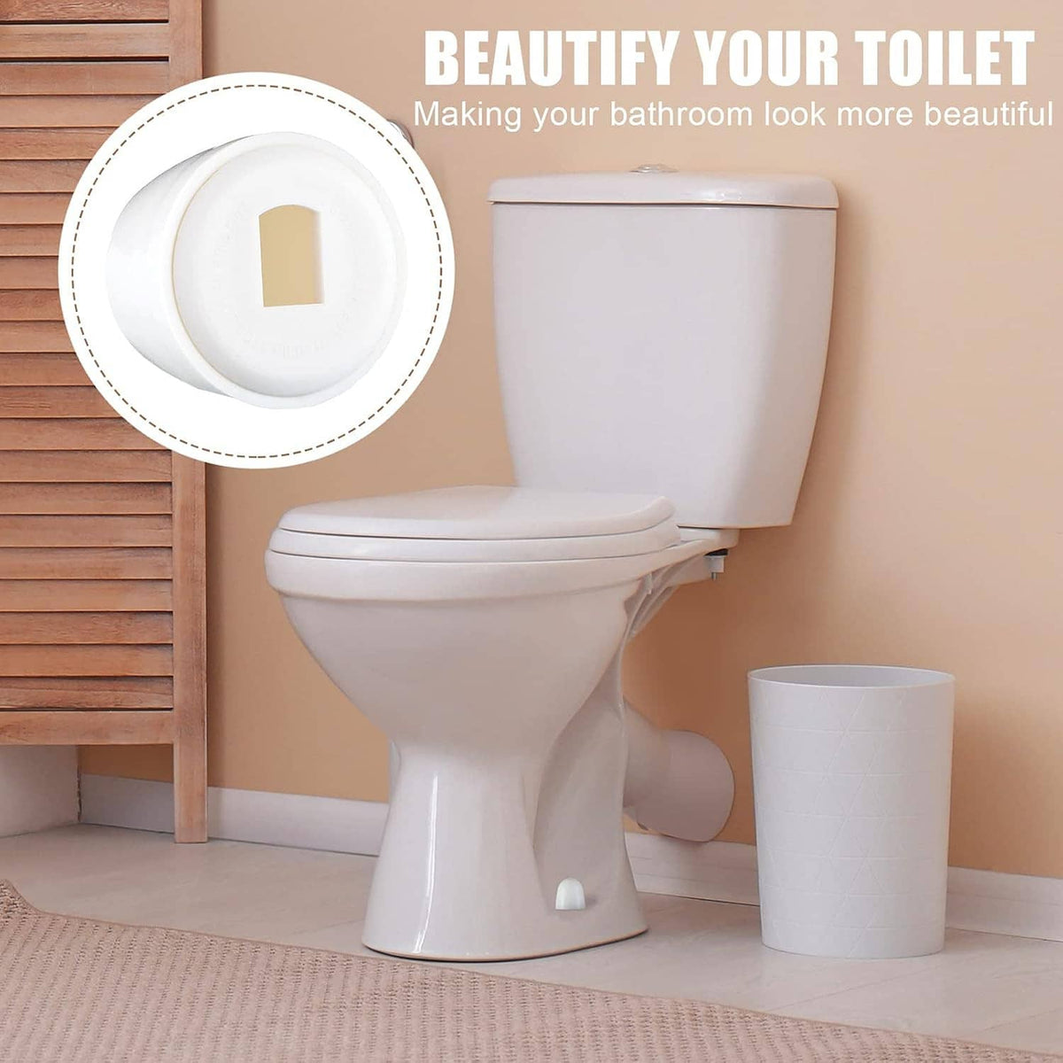White plastic toilet bolt cap covers, round push-on design to dress up the toilet