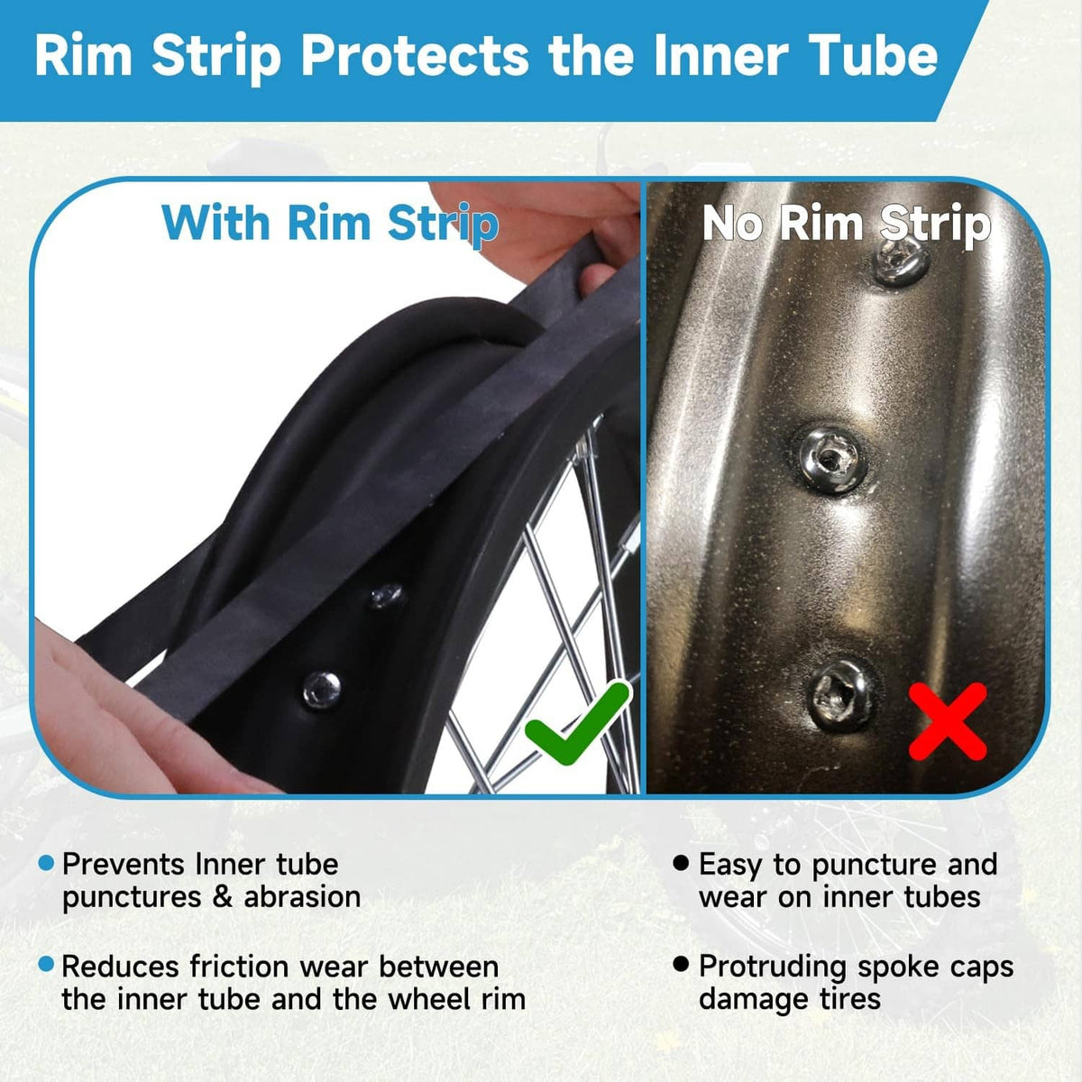 Rim strip protection diagram for inner tube, preventing punctures and abrasion