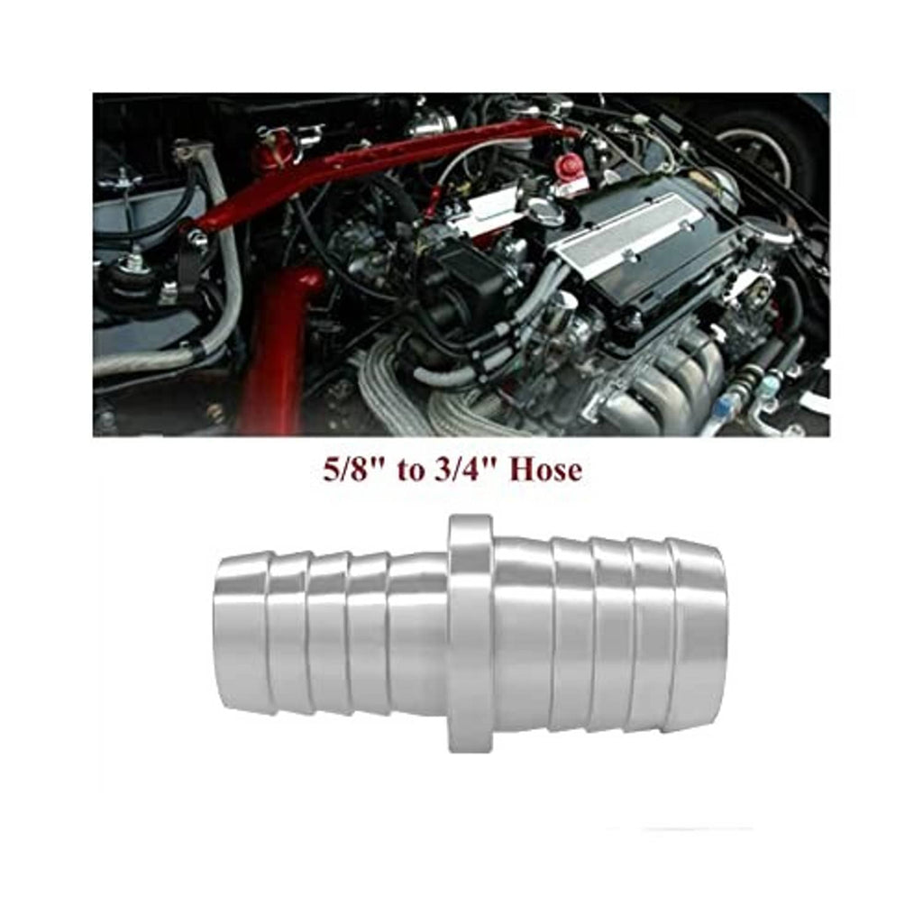 Metal hose barb coupler reducer, 5/8" to 3/4" fitting, silver finish
