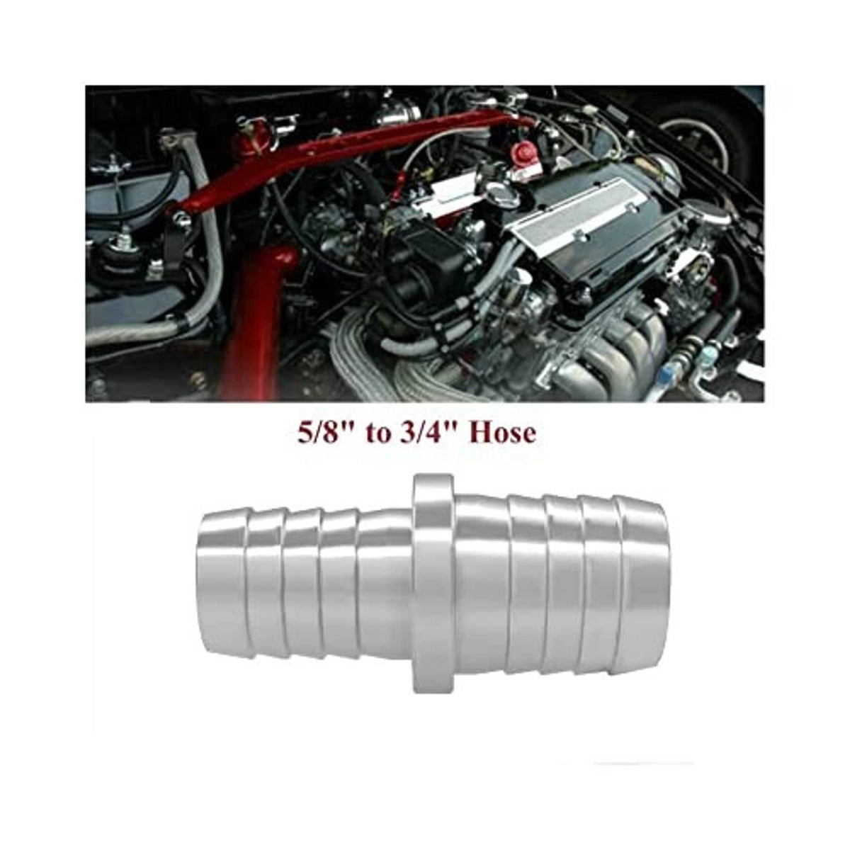 Metal hose barb coupler reducer, 5/8" to 3/4" fitting, silver finish