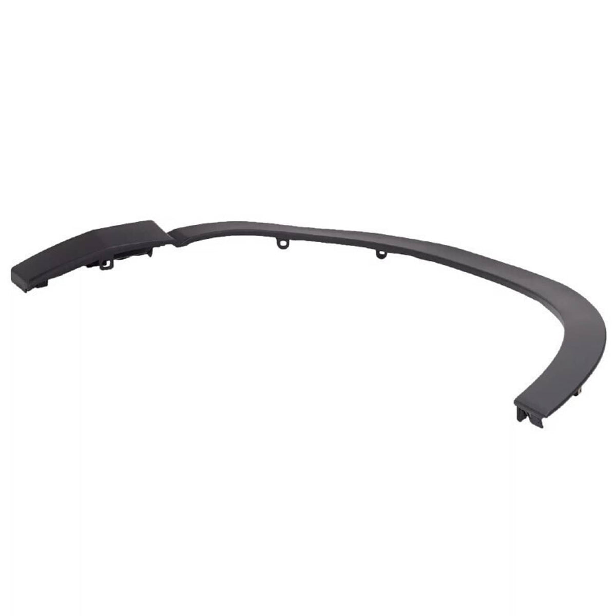 Black front fender trim arch with end tabs, mounting holes, and curved profile