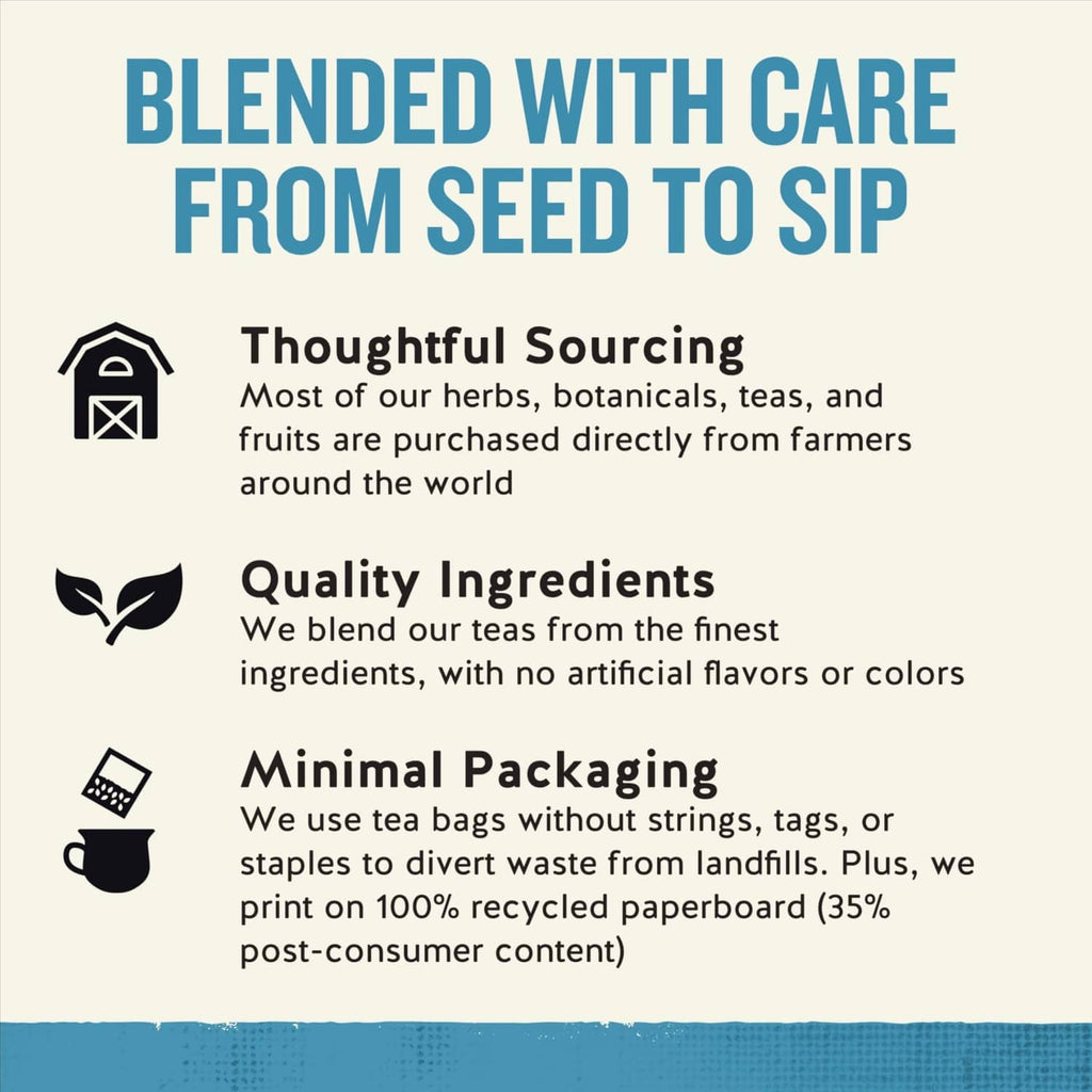 Sleepytime tea box facts panel: blended with care from seed to sip