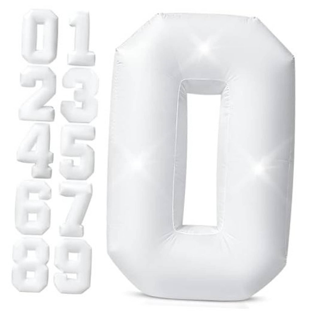 White inflatable number 0 decoration, tall freestanding marquee style