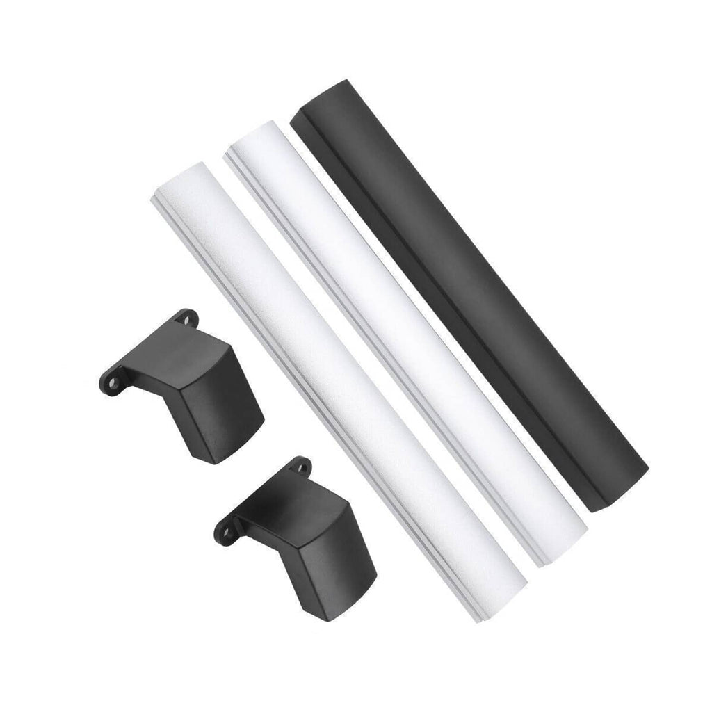 RV screen door cross bar handle set: black brackets and silver/white bars