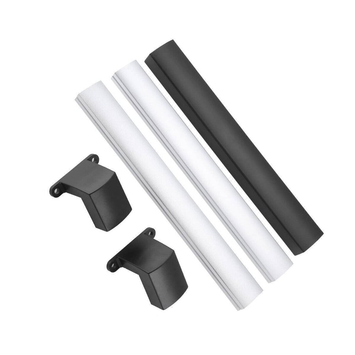 RV screen door cross bar handle set: black brackets and silver/white bars
