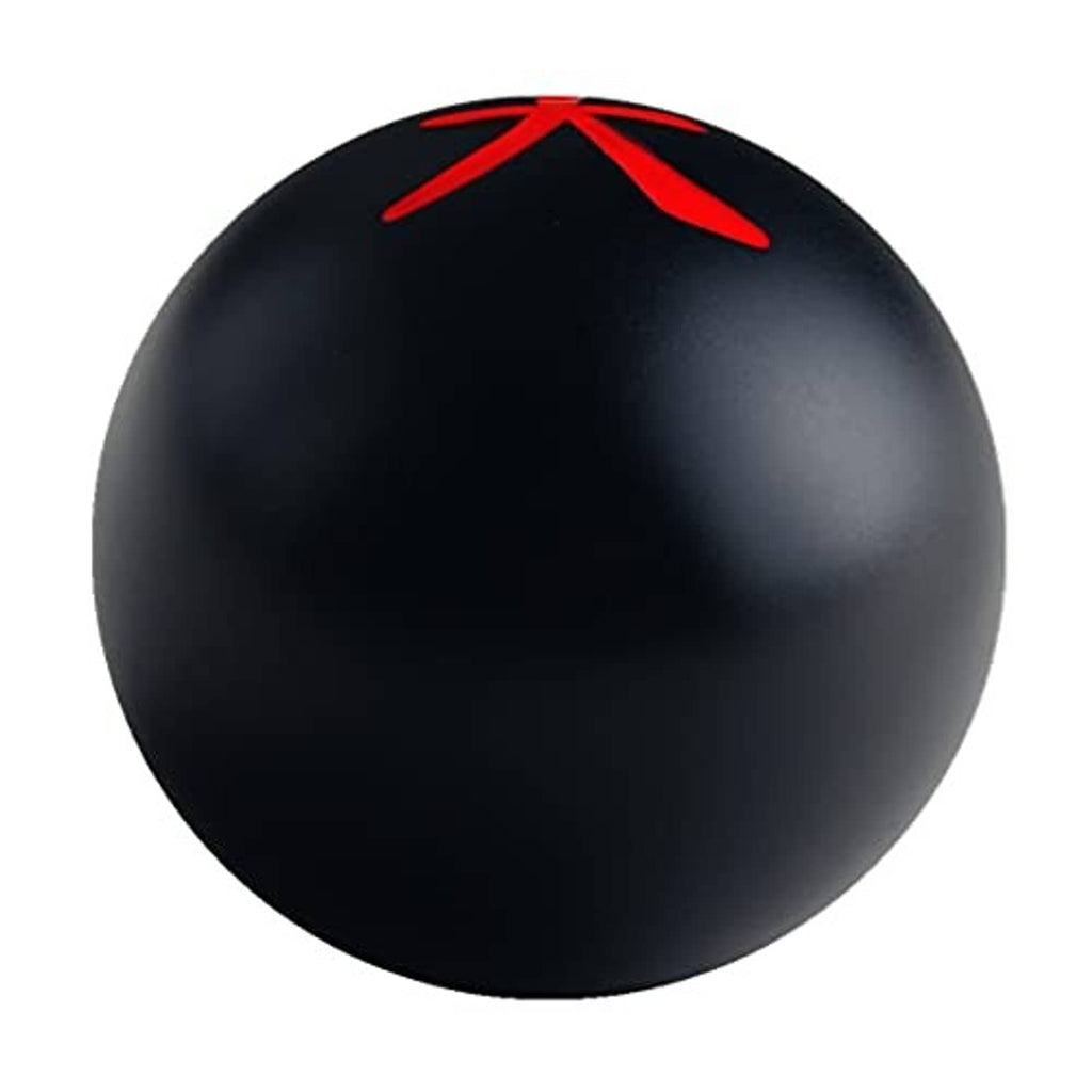Black shift knob with red character graphic on rounded top