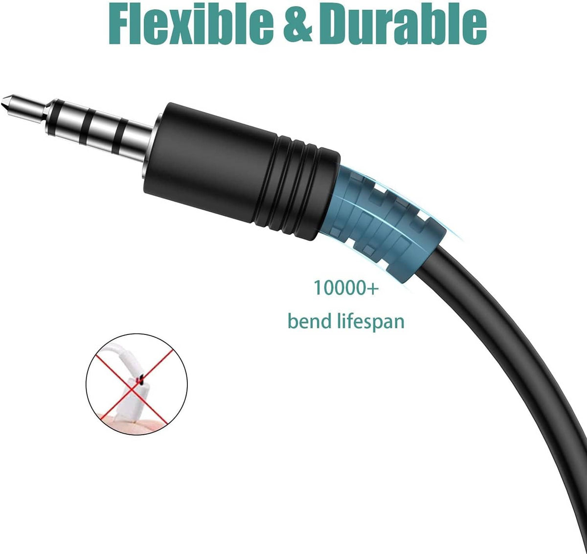 Black 3.5mm AUX plug to USB-female audio adapter with durable molded strain relief