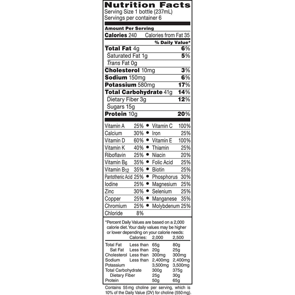 Boost Nutrition Facts label panel on a ready-to-drink bottle